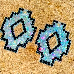 Western black rhinestone mint glitter earrings